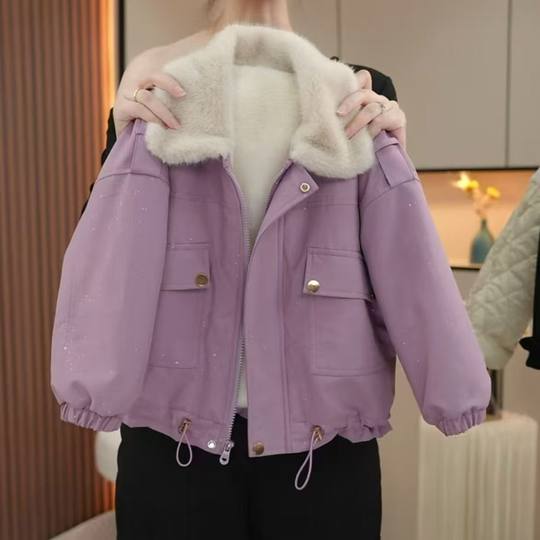 Girls' 2024 new winter jackets, velvet and thickened children's style cotton coats, Korean style pie jackets, cotton coats