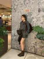 Длинный лонгслив, футболка, шорты, длина макси, круглый воротник