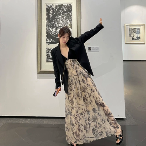 Sansui, платье, весенняя длинная юбка, V-образный вырез, с открытой спиной, китайский стиль