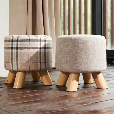 Japanese minimalist style small stool solid wood shoe stool children's fabric small round stool cloth cover can be removed and washed can be printed LOGO
