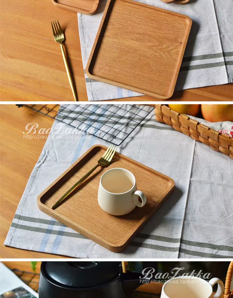 BAOZAKKA hạt gỗ tự nhiên Gỗ Bắc Âu vuông khay gỗ khay khay khay khay ăn nhẹ khay gỗ đựng ấm chén