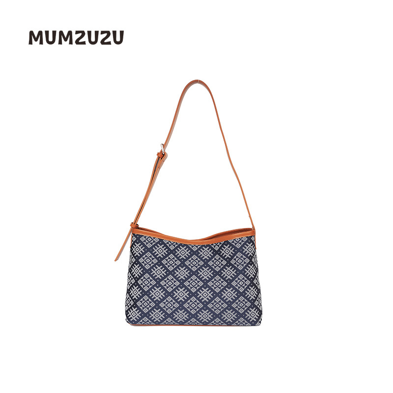 Mumzuzu Plain Woven Series Brocade Pattern Small Tote Bag for Women