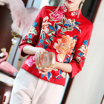 Tang Dress Blouse Ladies Fall New China Wind High-end Fashion Short style Chinese retro disc buckle embroidery Improved qipao