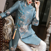 Tang Dress Lady Spring Autumn New China Wind Improved Version Fashion Retro Embroidered 70% Sleeve Disc Button Chinese Qipao Blouse