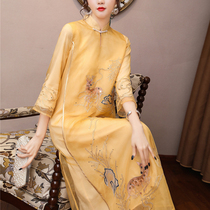 High-end qipao 2022 new Chinese wind young style retro long style Eugen yarn improved version of dress