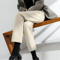 Apricot-colored woolen pants childrens autumn and winter thickened nine-point casual high waist slim straight tube loose pipe pants radish pants