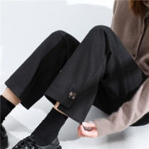 Woolen pants childrens autumn and winter black thick loose high waist drape feel thin nine casual straight tube micro Bell pants