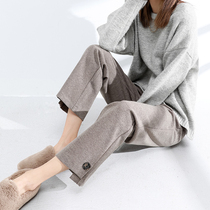 Woolen pants childrens autumn and winter loose wide leg pants high waist hanging feeling thickened nine-point micro-La tube straight casual pants