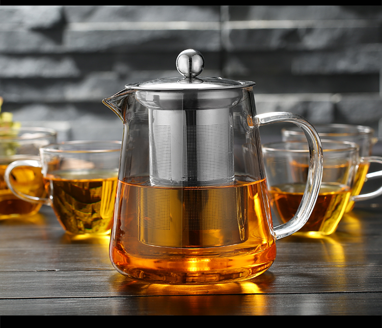 Dày thủy tinh chịu nhiệt hoa ấm trà thép không gỉ lọc tách trà chống cháy nổ nứt ấm trà tea set