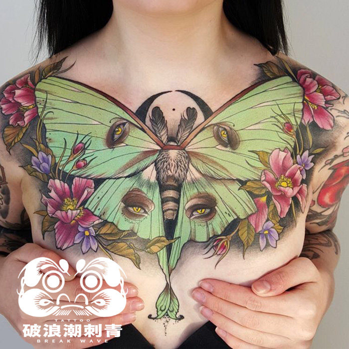 Break the tide tattoo stickers large ins wind flower corsage back Europe and the United States oldschool lasting men and women net red butterfly