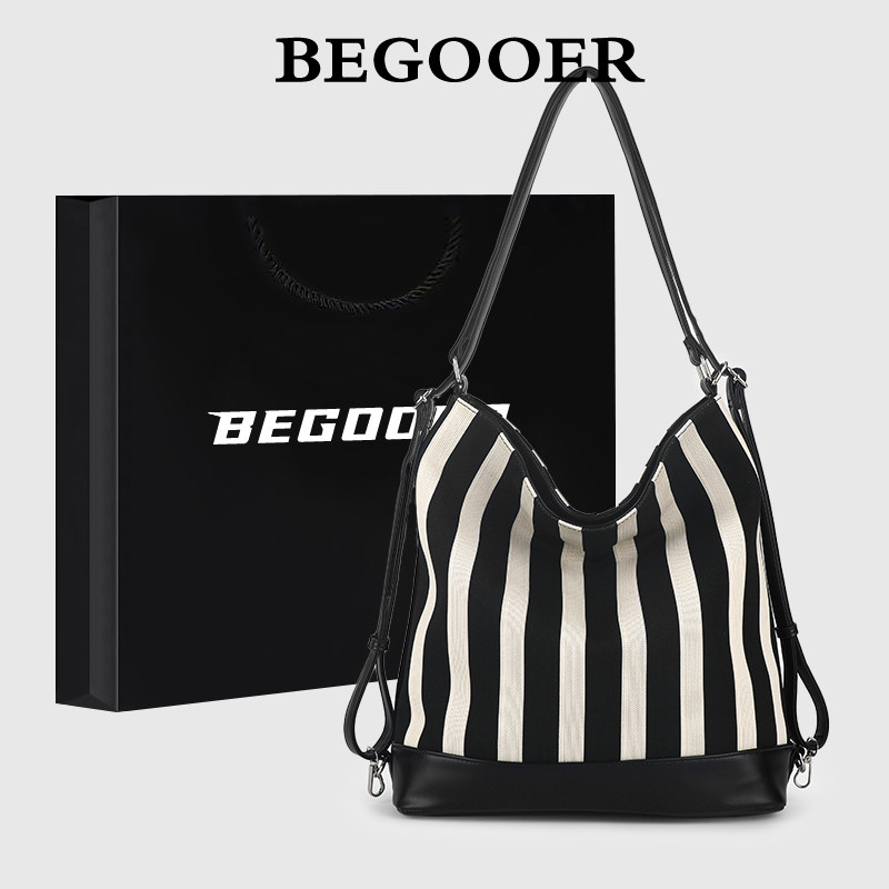 BEGOOER Lazy Stripe Tote Bag for Women, Niche Design Multifunctional Backpack, Large Capacity Commuter Shoulder Bag