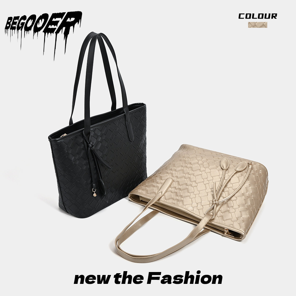 BEGOOER Original Champagne Woven Tote Bag for Women 2026 New Arrival Niche Design Shoulder Bag for Work and Commuting - Thumbnail 5