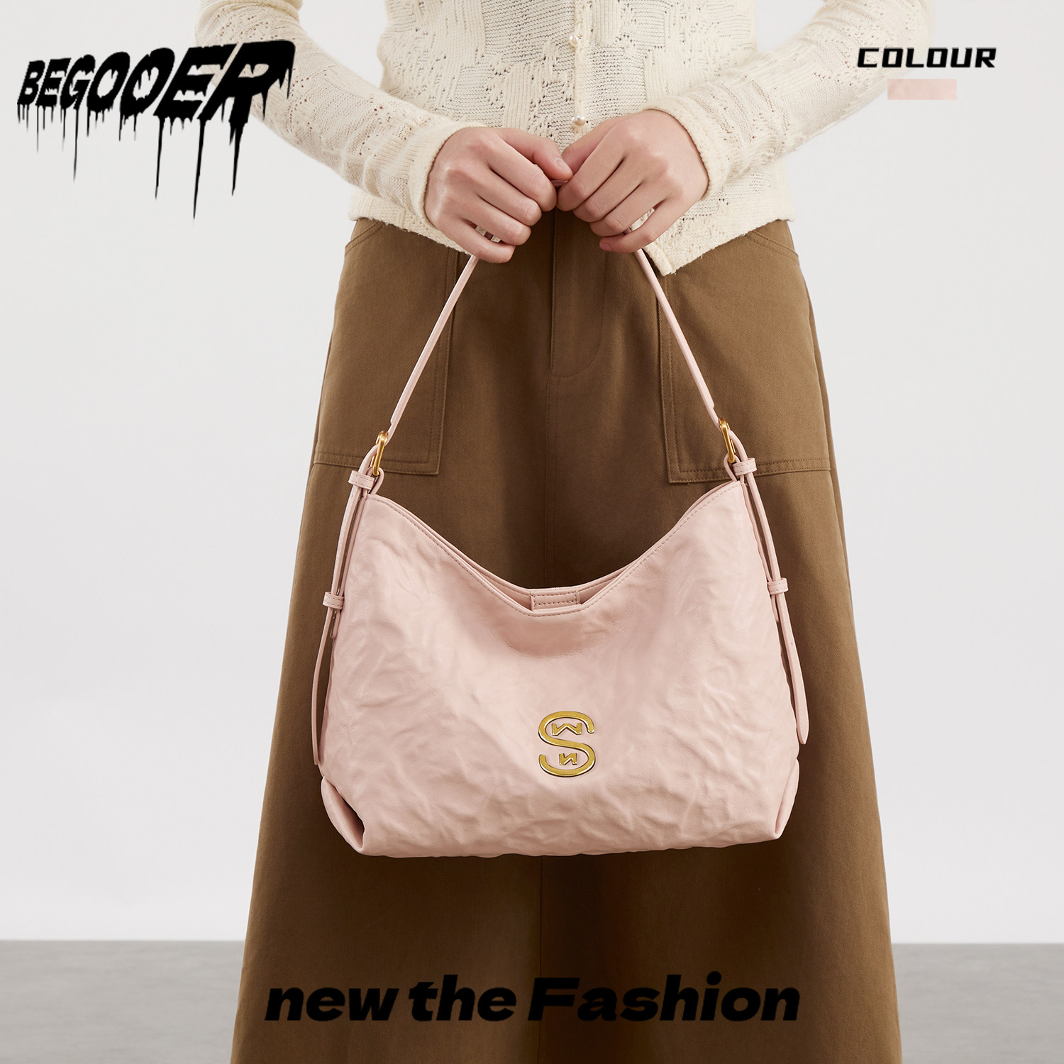 BEGOOER Summer Sakura Pink Commuter Tote Bag for Women 2026 New Large Capacity Fashion Grained Leather Shoulder Bag