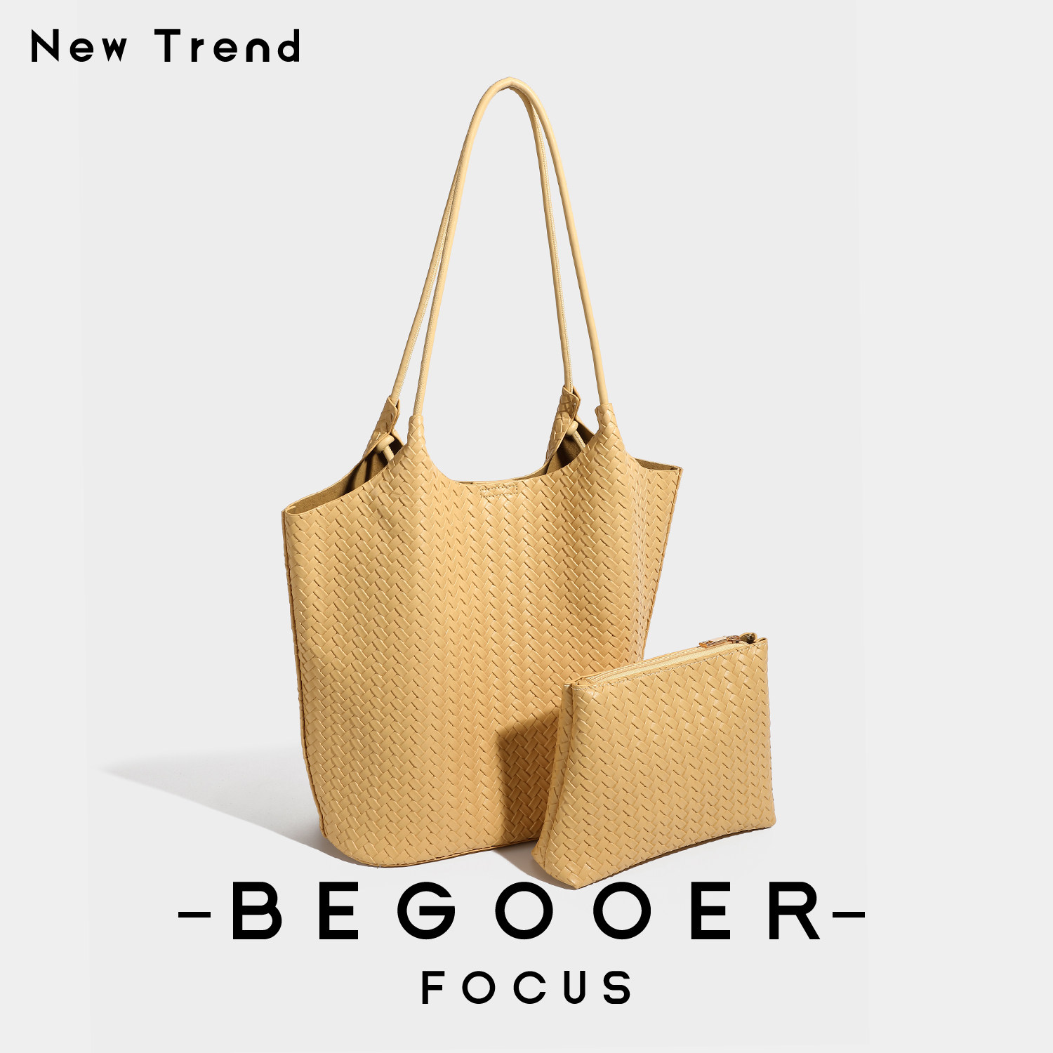 BEGOOER Fashion Woven Texture Tote Bag Set for Women - New Versatile Minimalist Large Capacity Shoulder Bag for Commuting - Thumbnail 2