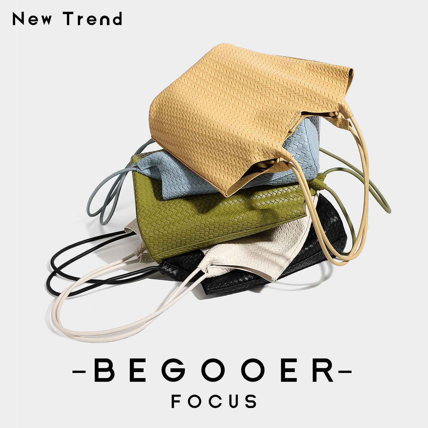 BEGOOER Fashion Woven Texture Tote Bag Set for Women - New Versatile Minimalist Large Capacity Shoulder Bag for Commuting - Thumbnail 3
