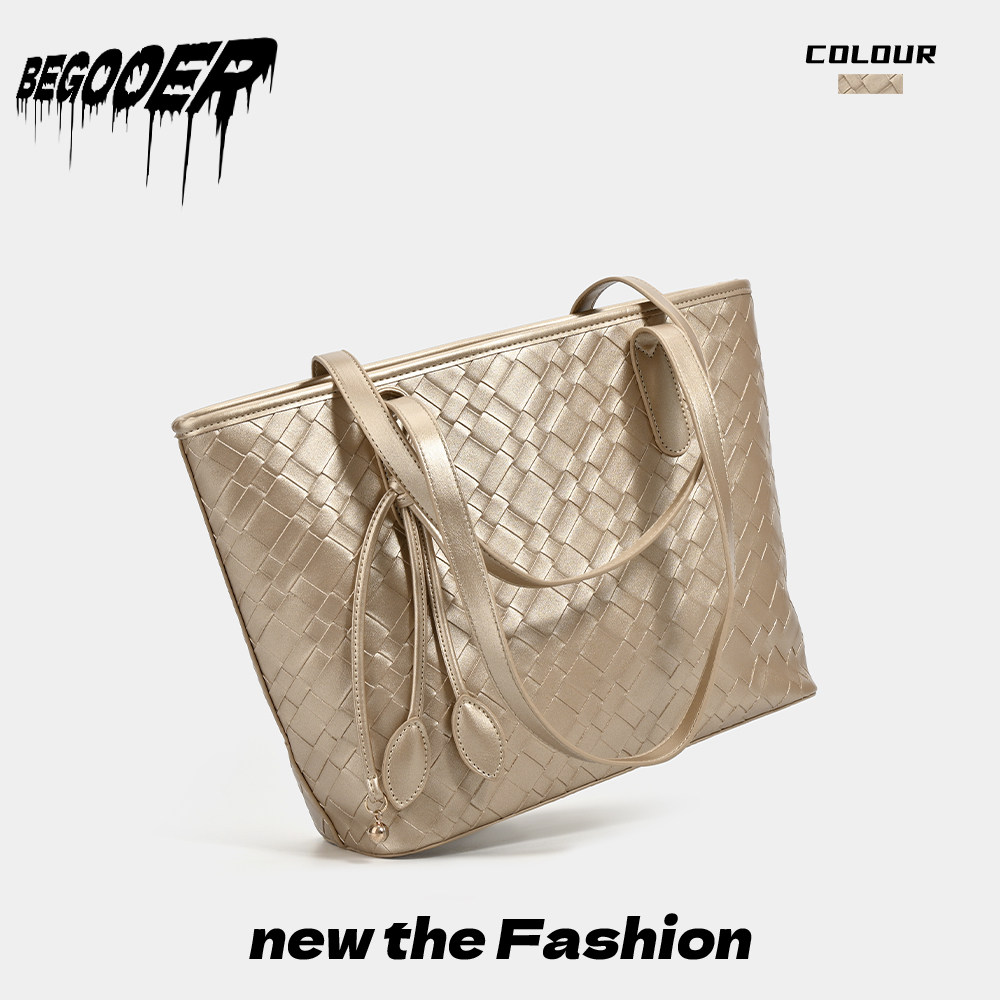 BEGOOER Original Champagne Woven Tote Bag for Women 2026 New Arrival Niche Design Shoulder Bag for Work and Commuting - Thumbnail 2