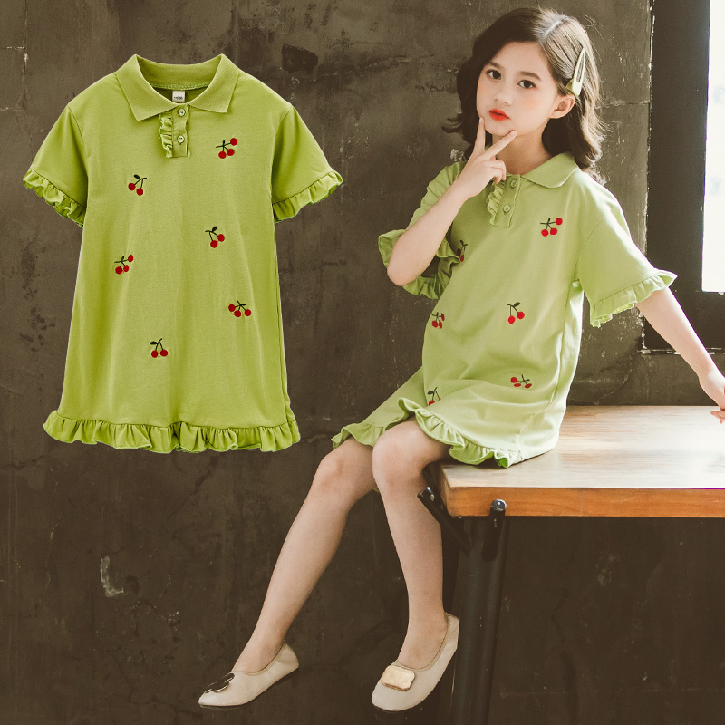 Girl T-shirt Foreign Dress 2020 New Summer Clothes Parenting Summer Mid Length Edition CUHK Children Short Sleeve Polo Ocean Pie 