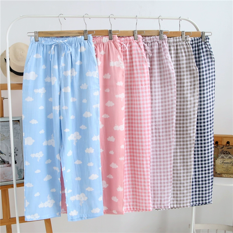 Quần cotton nữ mới nhà cotton đôi gạc quần cotton mỏng phần mùa hè lỏng lẻo đồ ngủ
