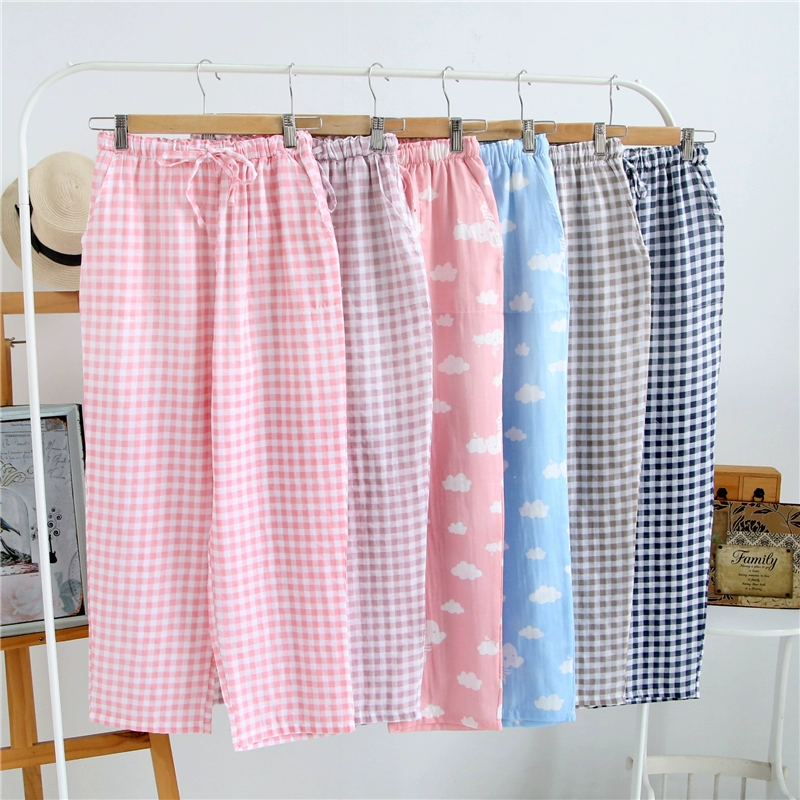Quần cotton nữ mới nhà cotton đôi gạc quần cotton mỏng phần mùa hè lỏng lẻo đồ ngủ
