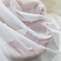 Pearl nail bead curtain light luxury retro white window screen living room bedroom window balcony gauze white sand finished product