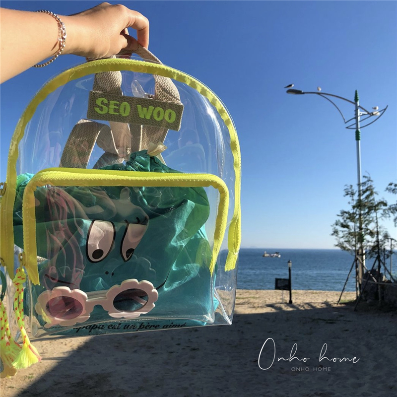 South Korean children's transparent double shoulder bag baby waterproof shoulder bag out of beach bag Mini cute kindergarten bag