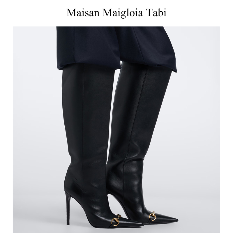 Maisan Maigloia Tabi Pointed-Toe Long Boots with Thin Heels, High-Heeled Boots in a Socialite Style with an Ol Vibe