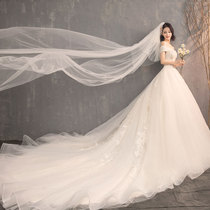A word shoulder light wedding dress 2020 new temperament thin trailing tail forest department dream bride Qi Di Hepburn simple