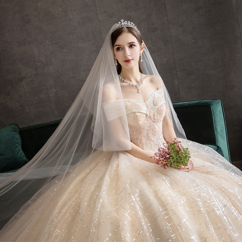Shake-up main wedding dress 2020 new brides small sub starry sky-shoulder Herbenson ensemble light wedding extravaganza Extravagant Trailing
