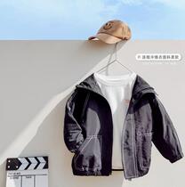 Korean childrens clothing boys charge black jacket Korean autumn baby solid color zipper shirt Spring and Autumn Tide
