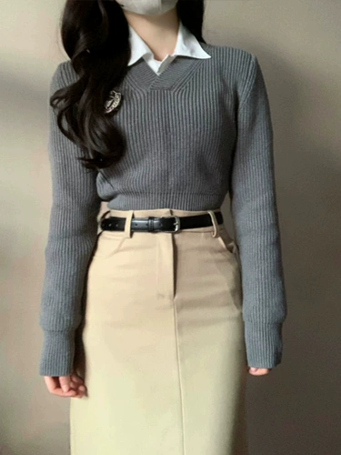 Демисезонная сверхдлинная длинная юбка, лонгслив, свитер, рубашка, комплект, с акцентом на бедрах, свободный прямой крой, А-силуэт, по фигуре