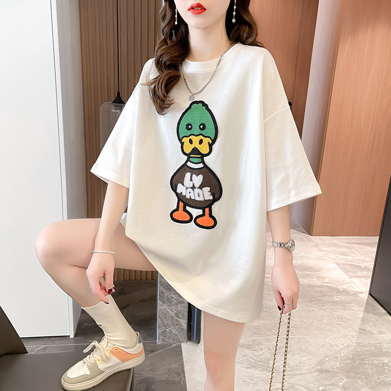 Pregnancy Woman Dress Summer Clothing Blouse Net Red Suit Fashion style 2022 New summer medium long version Cartoon short sleeve T-shirt