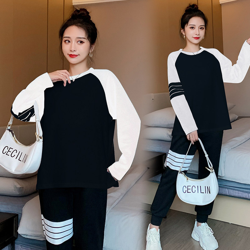 Pregnant women spring suit fashion 2021 net red new coat pregnant women pants two-piece sportswear spring and autumn