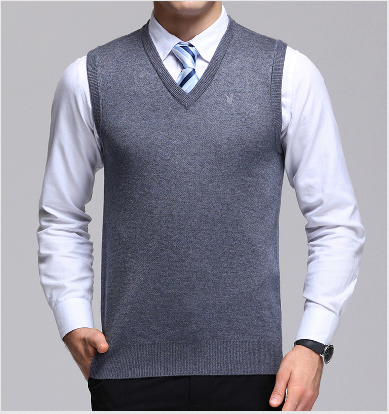 Playboy mùa thu và mẫu mùa đông Bố trung niên mặc thời trang áo thun liền thân màu trơn V-cổ đan vest dày ấm áp áo vest nam