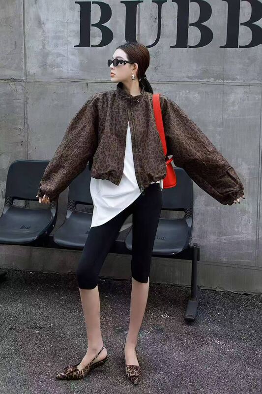 Authentic European-Style Old Money Fashion Spring New Fashion Casual Stand Collar Zip Leopard Print Versatile Short Women's Jacket Trendy