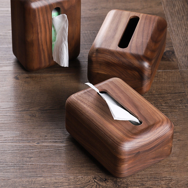Black Walnuts Wood Paper Towel Box Solid Wood Living Room Dining Room Toilet Paper Box Creative Solid Wood Rounded Corner Tissue Box Black Walnuts Wood