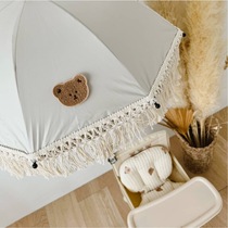 ins south korea embroidery small bear children outdoor stroller beach umbrellas baby beach sun protection anti-UV umbrella