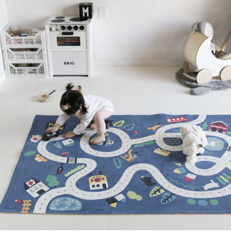 ins south korea blue road ground mat children room play carpet ground mat crawl cushion non-slip mat bedside blanket
