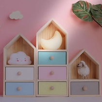 ins wind floating window shelve shelf desk containing frame solid wood desk face containing box children small toy containing frame