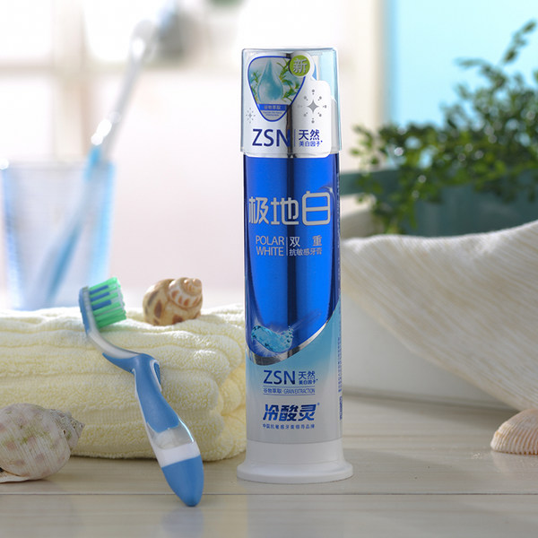 冷酸灵 极地白双重抗敏感直立泵式按压牙膏 130g*2支 天猫优惠券折后￥34.8包邮（￥49.8-15）送牙膏1支+口腔清洁片1盒