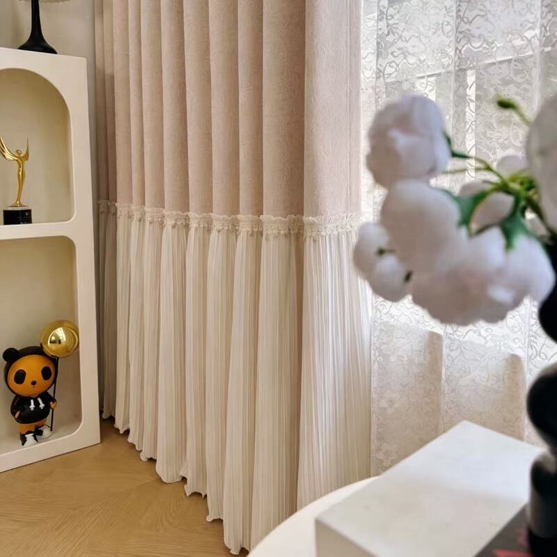 Aowei Curtain Accessories 70cm High Cream Princess Style Water-Soluble Lace Pleated Hem with High Satin Lace Trim