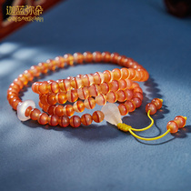 (Gala Miduo) Natural Cinnabar Red Agate Medicine Bead Bracelet Men and Women Bracelet 108 Buddha Beads