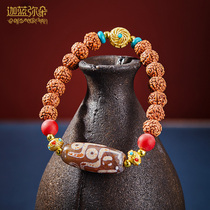 (Gala Miduo) Tibetan Nine Eyes Agate Single Circle Nepal Little King Kong Bodhi Hand String Turquoise