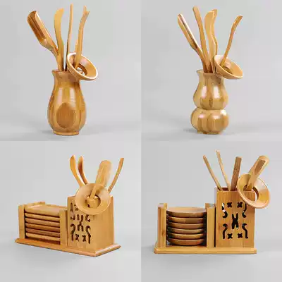 Bamboo tea ceremony Six Juniors with coasters Tea clip Tea spoon Tea needle set combination Six Juniors tea set Tea ceremony spare parts