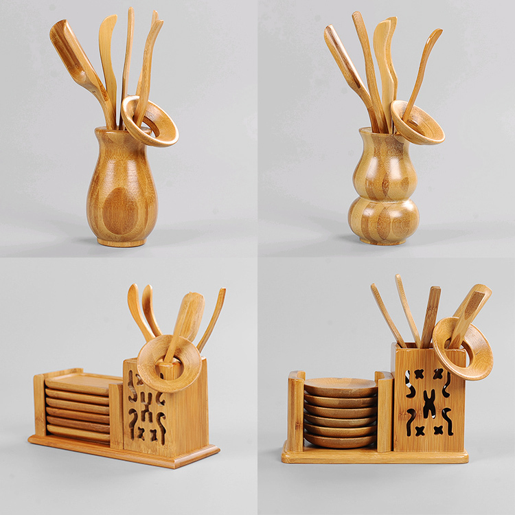 Bamboo Tea Ceremony Six-Piece Set with Cup Mat, Tea Tongs, Tea Spoon, Tea Needle, and Accessories