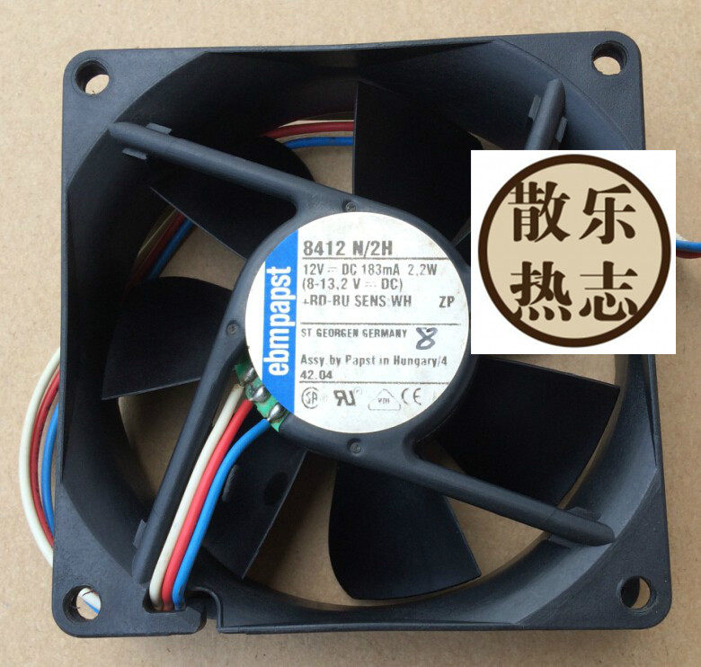 Original ebmpapst 8412N 2H 12V 183mA 2 2W 8cm 8025 cooling fan