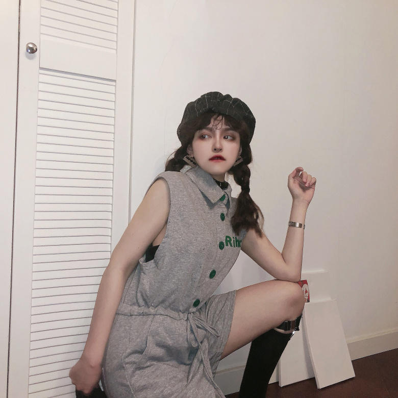 VK旗艦店 韓系POLO領寬鬆瘦闊腿單品連身褲