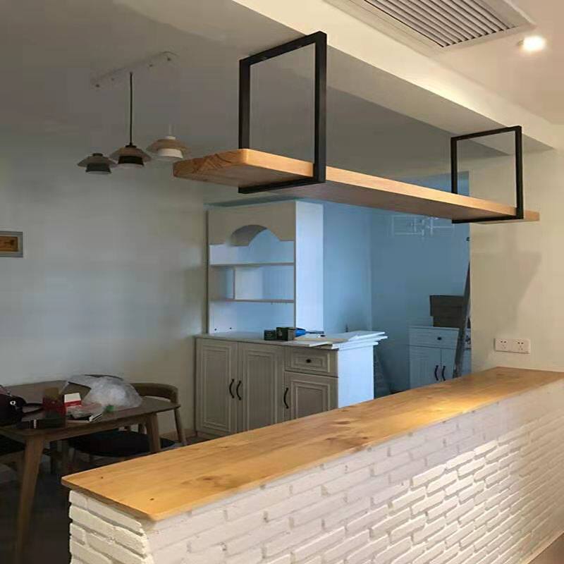 Industrial Wind Iron Art Solid Wood Shelve Dining Room Wine Rack Bar Table Hanging Kitchen Containing Rack Wall Wall-mounted Hanger