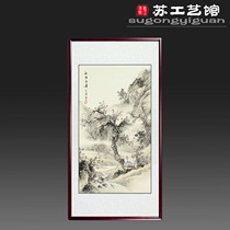 Qiushan listening Spring living room Chinese painting landscape painting three feet vertical frame mounted conference room hotel feng shui calligraphy painting decorative painting