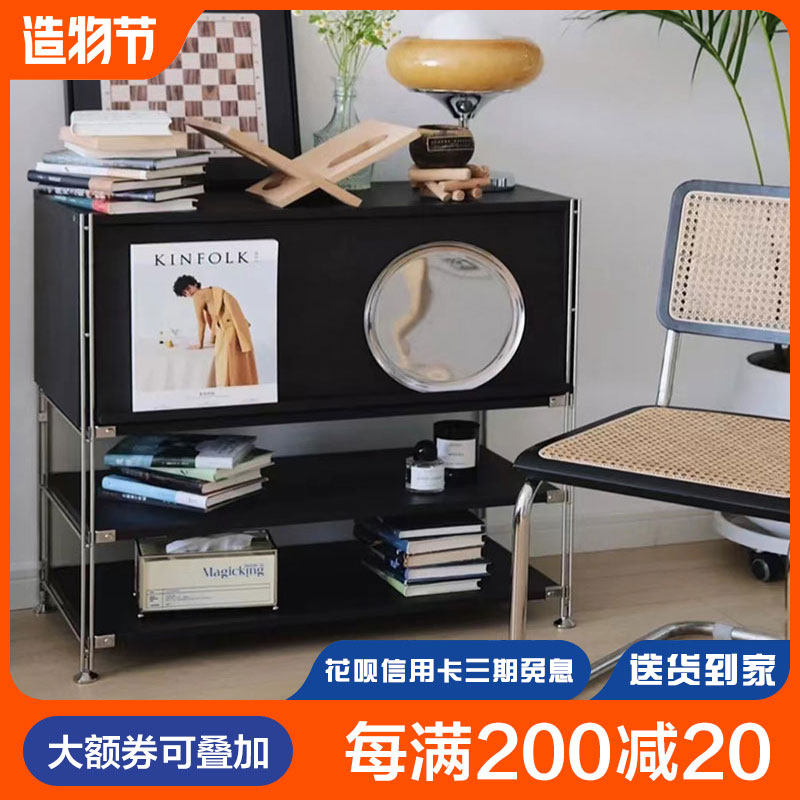 Japanese black magazine cabinet bookcase living room sofa side cabinet simple display cabinet ins locker storage storage cabinet