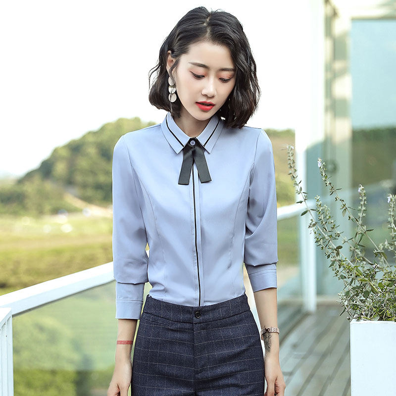 Autumn professional white shirt women's long sleeve 2019 new Korean fashion foreign school slim Joker dress shirt